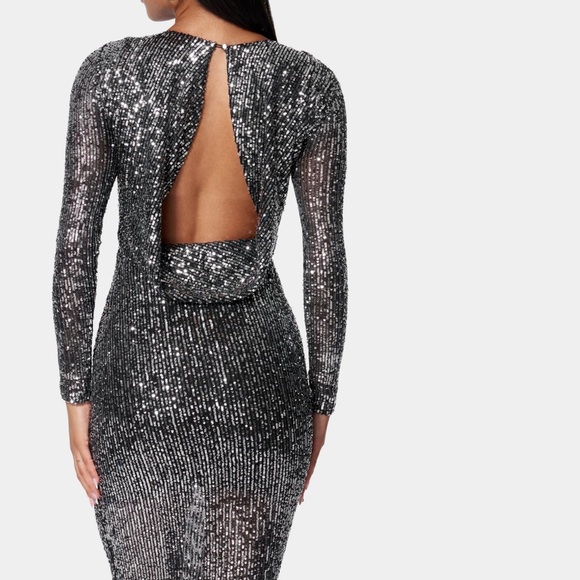 Bebe Sequin Back Cowl Dress Size M 100% Polyester - Picture 3 of 6